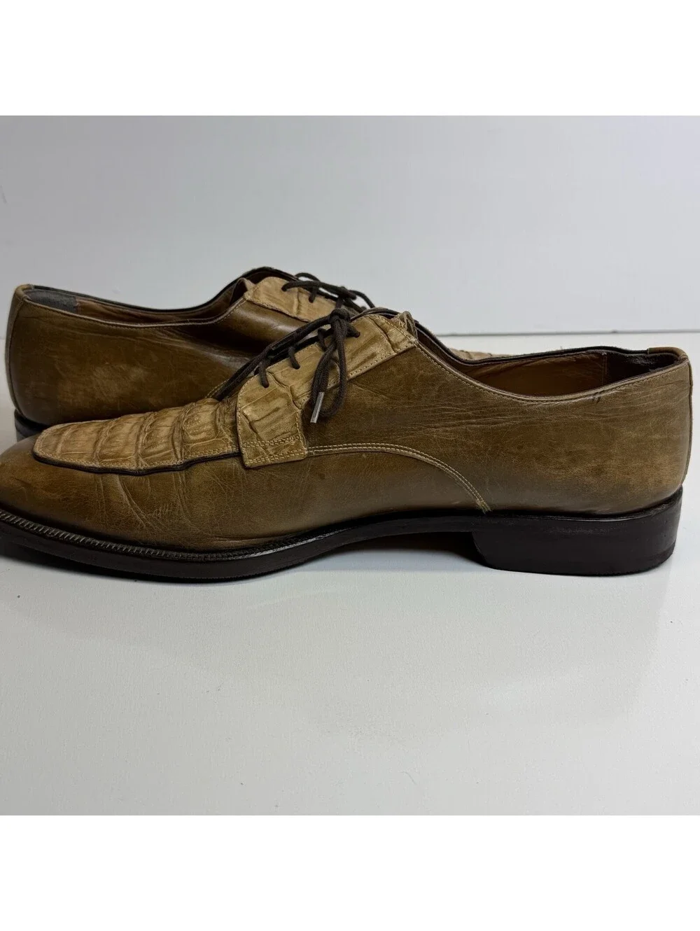 Vintage Caporicci Shoes Oxfords Sz 13 Brown Crocodile Leather Lace Up Italy Tan